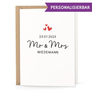 Personalisierte Hochzeitskarte – individuelle Karte zur Hochzeit mit Namen & Datum – elegante Klappkarte zur Trauung – Geschenk zur Hochzeit