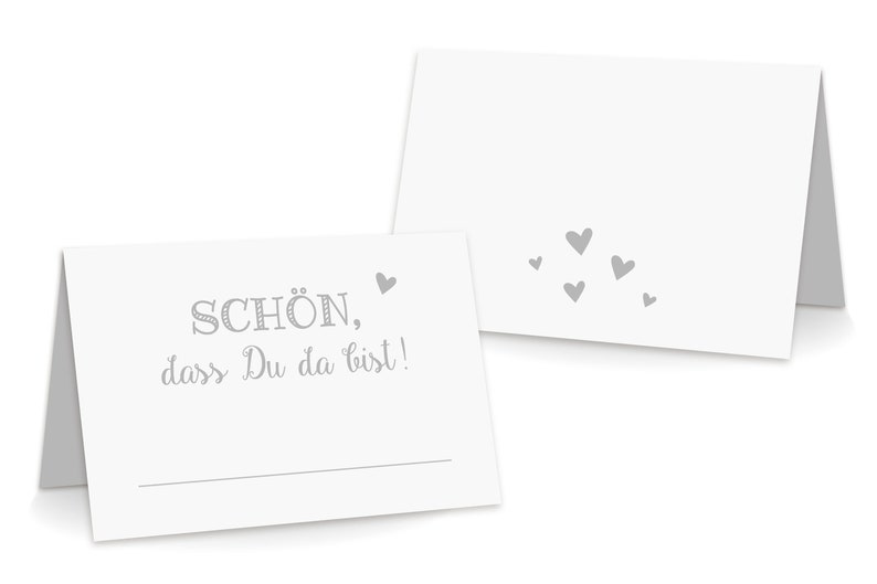 Tischkarten Schön, dass Du da bist grau Hochzeit Platzkärtchen Namenskarten Bild 2