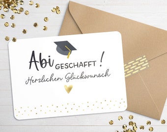 Abikarte Abschlussprüfung goldfoliert, Glückwunschkarte Abitur hochwertige Qualität mit Umschlag, Karte Abitur Made in Germany