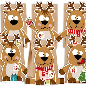 Adventskalender Rentier Elch zum Befüllen & Basteln DIY Komplettset für Kinder kein Kleber und keine Schere notwendig Weihnachtskalender