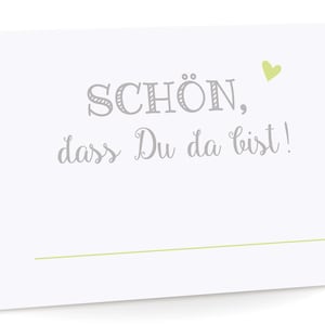 Tischkarten "Schön, dass Du da bist!" hellgrün Platzkarte Namenskarte für Hochzeit - Tischdekoration