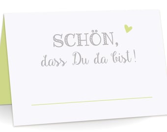 Place cards "It's nice that you're here!" light green place card name card for wedding - table decoration