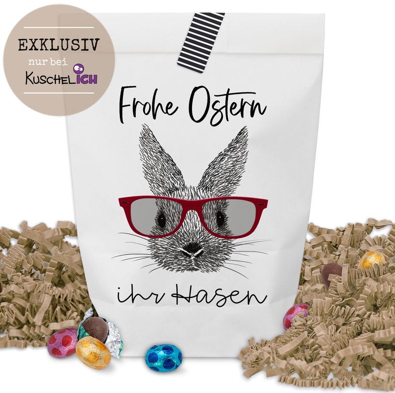 6x Ostertüte Frohe Ostern Ihr Hasen mit Aufkleber zum Verschließen 6 Stück Kraftpapiertüten Bild 4