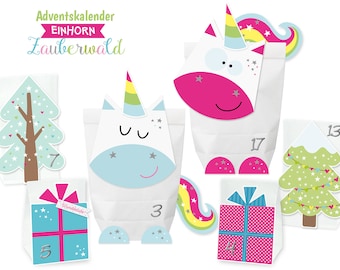 DIY Adventskalender Einhorn Zauberwald zum Befüllen - Kinderleicht Basteln ohne Schere und Kleber