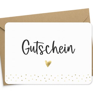 Karte Gutschein goldfoliert mit Kraftpapier-Umschlag Gutscheinkarte