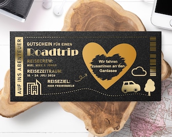 Personalized scratch-off road trip voucher, travel surprise for a short break or day trip