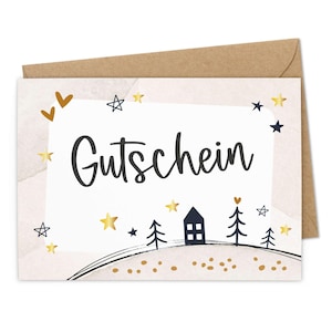 Gutschein Karte mit Goldfolie – DIN A6 Grußkarte mit Umschlag – beschreibbare Geschenkkarte – Made in Germany – winterliches Design