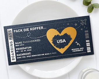 Personalized scratch-off boarding pass, travel surprise, holiday gift, travel voucher, short trip announcement
