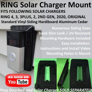 Solar Charger MOUNT for Ring Original, Ring 2, 2nd Gen (2020), 3, Video Doorbell 3 Plus, 4, and Battery Doorbell Plus For siding [5 colors]