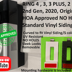 HOA Approved NO HOLES no Drill no Screw  Ring Battery Doorbell Pro and Plus, Original, 2, 2nd gen 2020,4,3, Mount for Standard Vinyl Siding