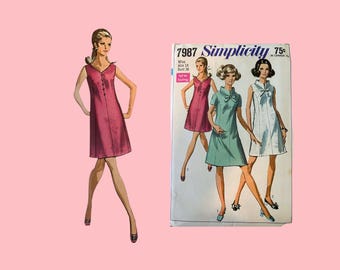 1968 Vintage Simplicity Pattern #7987 Princes Line Dress, 3 styles, Factory Folds