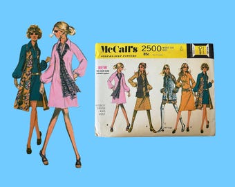 1970 Vintage McCall's Pattern #2500 Dress & Long Vest Size 12, Factory Folds