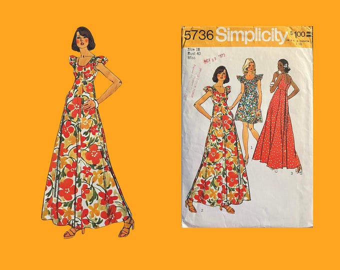 1973 Simplicity 5736 Sewing Pattern: Misses' Muu-muu Maxi Dress, Size ...