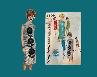 1963 Classic Vintage Simplicity Pattern #5309, Summery Shift Dress, Size 14, Cut Complete