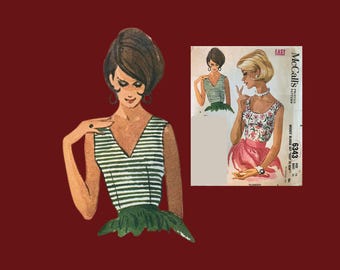 1962 Classic McCall's Pattern #6343, Sleeveless Blouse Views B & C only, Size 16, Cut