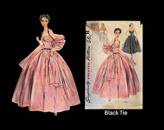 1954 Simplicity #4584, Size: 14 Evening Gown with Stole Uncut and in Factory Folds