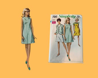 1968 Vintage Simplicity Pattern #7641, 4H Dress and Jacket, Factory Folds