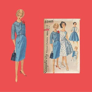 Vintage 1960s Simplicity Sewing Pattern 3340, Misses' Dress, Size 14