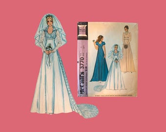 1973 Classic McCalls Pattern 3770, Wedding Gown and Bridal Party Dresses Size: 11, Cut Complete