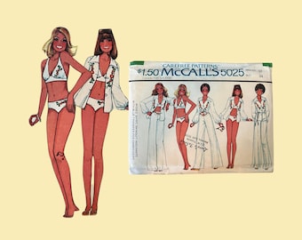 1976 Classic Vintage McCalls Pattern #5025, Bikini Top & Bottom, Shirt and Pants, Factory Folds size 12