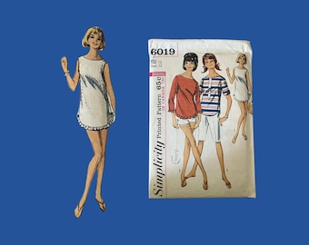 1965 Vintage Simplicity Pattern #6019 Dress or Tunic Set, Size 12, Factory Folds