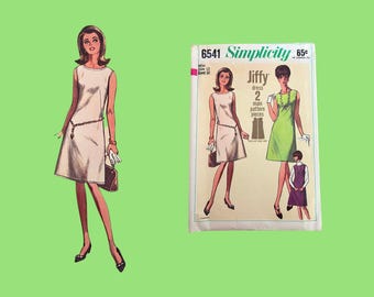 1966 Vintage Simplicity #6541, Jiffy Pattern, Sleeveless A-Line dress or jumper, size 12, Cut Complete