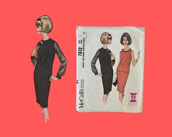 1964 Vintage McCall's Pattern #7612 Two Piece Dress, Size 12, Cut Complete