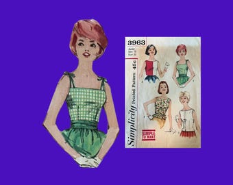 1961 Classic Simplicity Pattern #3963, Teen/Junior set of one-yard blouses, Size 13, Cut Complete