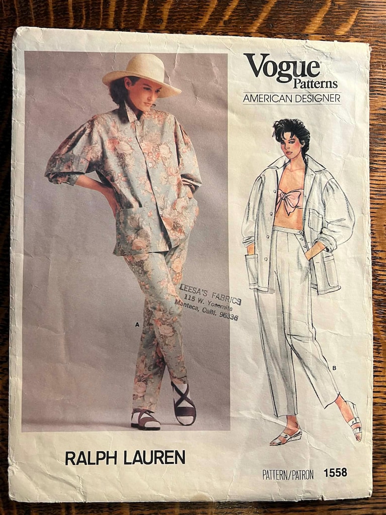 1986 Vogue Pattern #1558, American Designer Collection, RALPH LAUREN ...
