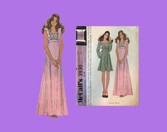 1974 Classic Vintage McCalls Pattern #3930, Sun Dress, Size 10, Cut Complete
