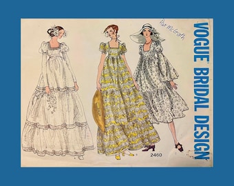 1971 Classic Vogue Bridal Design Pattern 2460, Wedding Gown and Bridal Party Dresses Size: 14, Factory Folds RARE