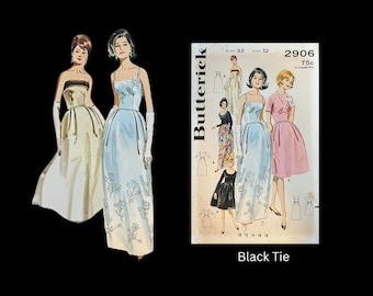 1963 Butterick Pattern #2906, SIZE: 12 Bell Skirted Evening Dress Uncut in Factory Folds