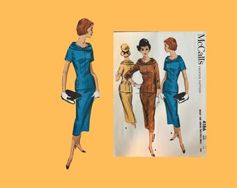1957 Classic McCalls Pattern 4186, Misses Slender 2 Piece Dress Dress, Size 16, Cut Complete