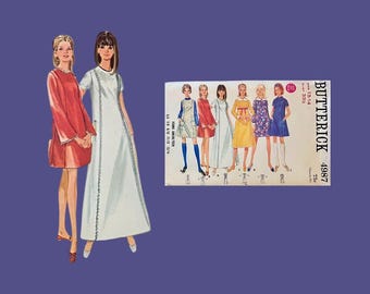 1968 Butterick #4987, Size: 13/14, A Line Dress Pattern Jumper Pattern Maxi Dress Junior Dresses Uncut Factory Folds