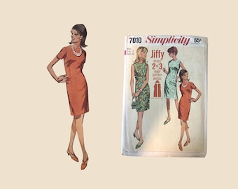 1967 Vintage Simplicity Pattern #7010 One-Piece shift Dress, Size 12, Factory Folds