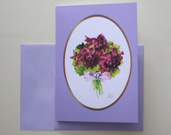 Nostalgic ' violet Bouquet ' folding card with envelope