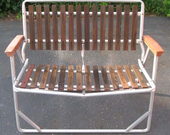 Vintage Folding Lawn Chair Aluminum W Painted Redwood Slats Etsy