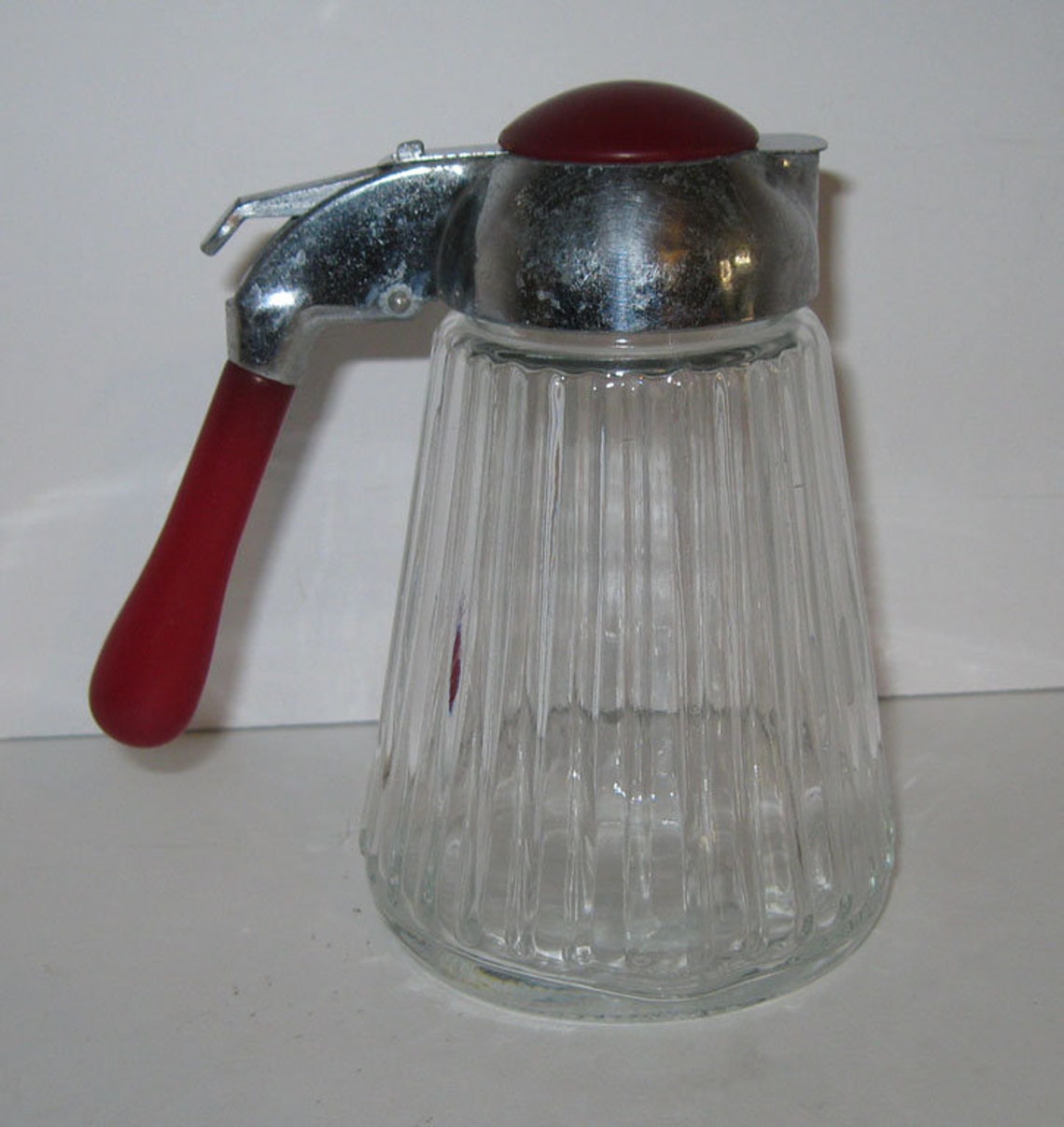 Vintage 5 Glass Syrup Dispenser Metal Lid Red Bakelite Etsy
