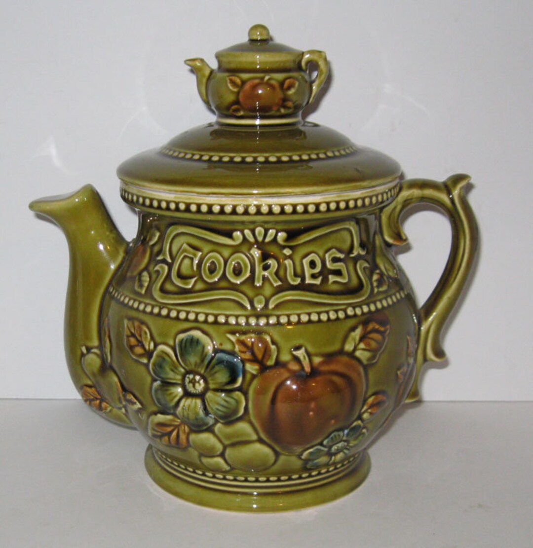 Vintage Green Ceramic Tea Pot Cookie Jar Royal Sealy Japan Etsy