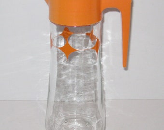 Vintage Orange Juice Tang 1 Quart Glass Pitcher/Carafe with Plastic Lid