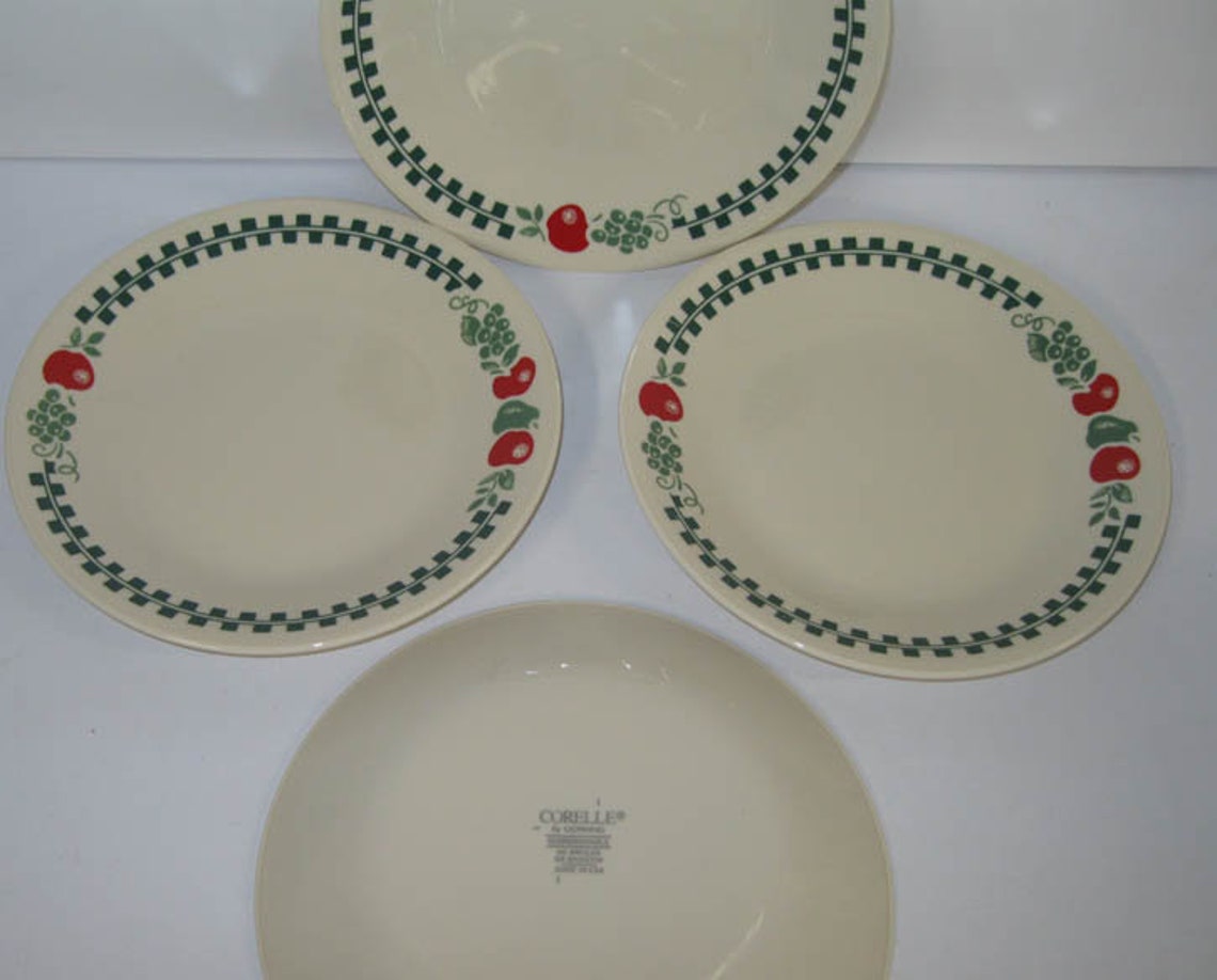 4 Corelle Farm Fresh 6.75 Dessert Plates Apples Green Etsy