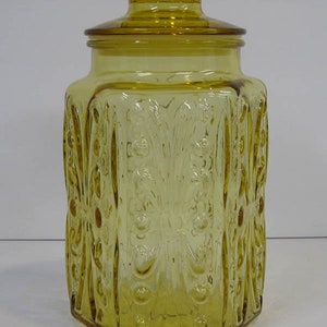 Amber Glass 9" Atterbury Scroll Apothecary Canister Jar w/Lid LE Smith Imperial