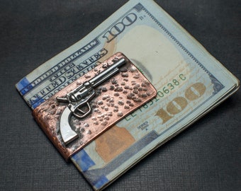 Pistol Money Clip Etsy - silver pistol money clip sterling silver and hammered copper money !   clip rustic silver money clip vintage copper money clip