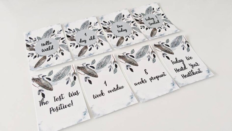 Baby Shower Gift 40 Milestone Moments Milestone cards New baby gift Digital Download Feather Baby Milestone Cards DIY Baby Photo Props