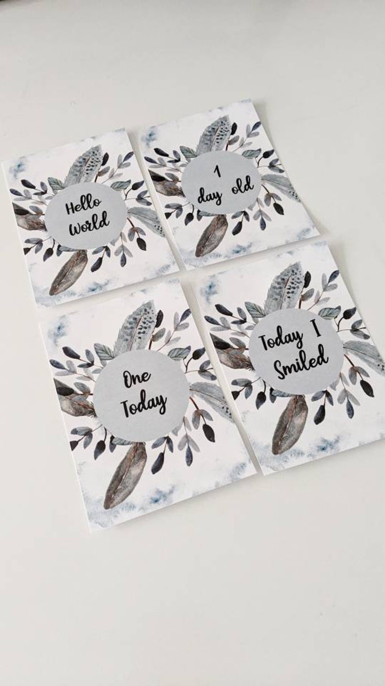 Baby Shower Gift 40 Milestone Moments Milestone cards New baby gift Digital Download Feather Baby Milestone Cards DIY Baby Photo Props