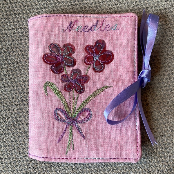 Pink Free Motion Embroidered Needlebook