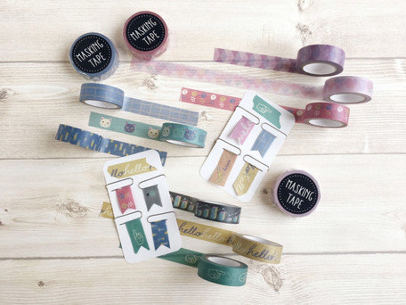 World Craft Black /& White Cat Washi Kawaii Neko Washi Made in Japan Mint Background Kitten Masking Tape