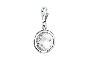 Crystal Charm|Zirconia Pendant|Crystal Circle Pendant|Silver Charm|Handmade Jewelry|Unique Pendant|Charm for Bracelet|Pendant for Necklace