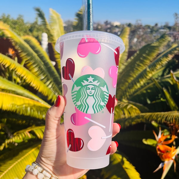 Valentine's Day Starbucks Cup Lollipop Heart Starbucks Cup Valentine's Day Tumbler Gift for Her Galentine's Gift