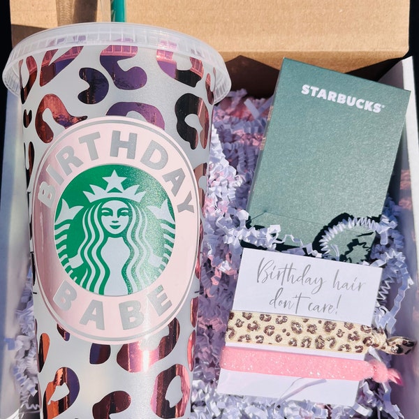 Starbucks  Leopard Birthday Gift Box, Starbucks Cup Gift Set, Personalized Gift Box, Gift for Her Birthday,